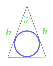 Вписанного в равнобедренный треугольник, вычисляемая по боковым сторонам треугольника и углу между ними
