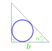 Вписанного в прямоугольный треугольник, вычисляемая по стороне и углу