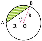 Площадь сегмента круга через угол в градусах и радианах