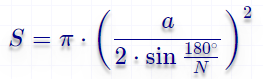 Площадь круга описанного около правильного многоугольника, фомула